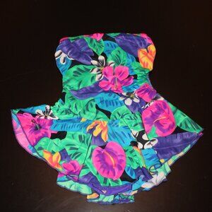 Womens Vintage Sirena Floral One Piece Bathing/Swimsuit Built in Skirt Sz 12
